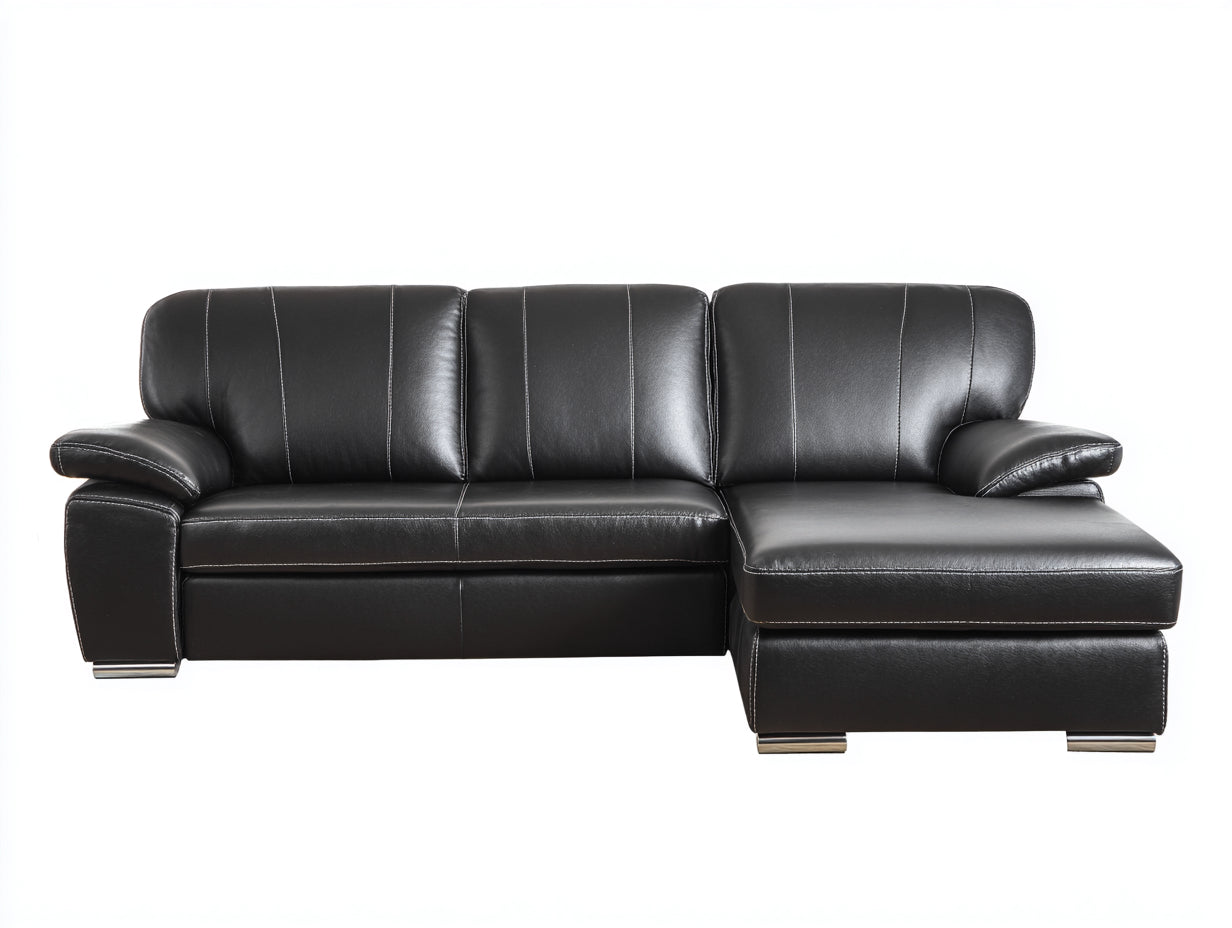 Divano angolare in ecopelle 268x160x84 cm - nero - per soggiorno stile moderno con chaise longue