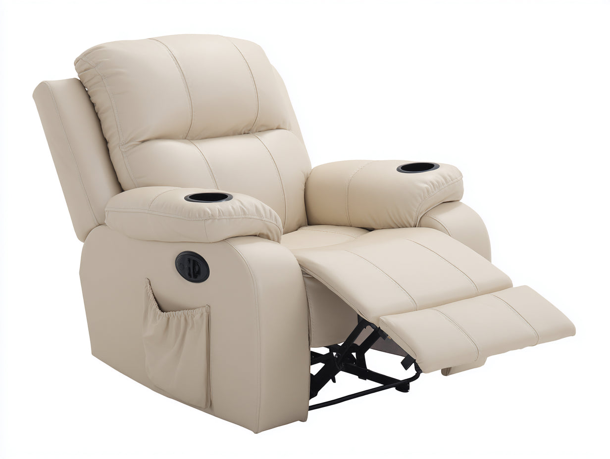 Poltrona reclinabile in cuir synthétique beige chiaro 96x92x105 cm per soggiorno - funzione relax manuale - design contemporaneo