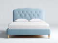 Letto matrimoniale imbottito azzurro-bianco 210x170x110 cm - per camera da letto - con testiera capitonné stile moderno