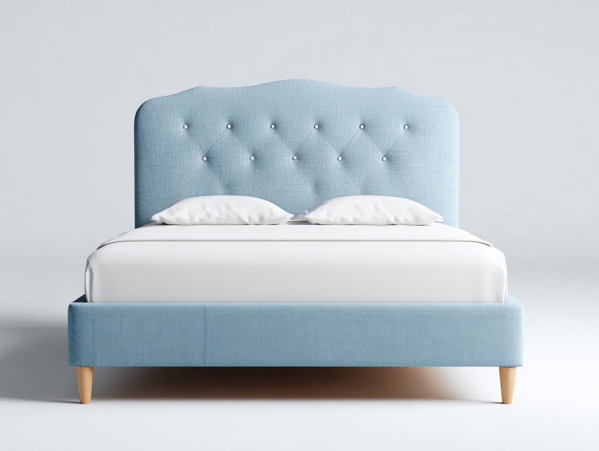 Letto matrimoniale imbottito azzurro-bianco 210x170x110 cm - per camera da letto - con testiera capitonné stile moderno