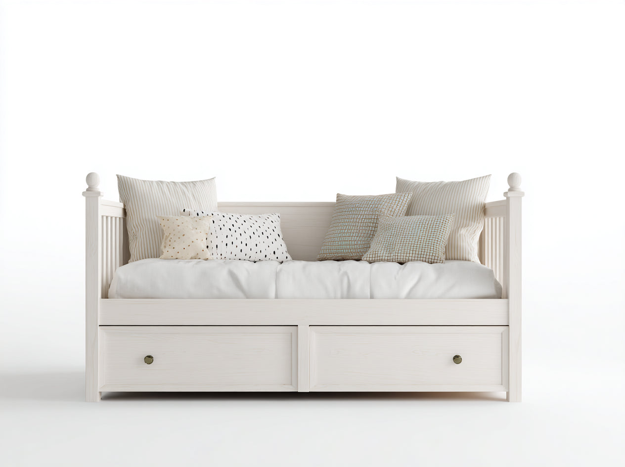 Divano letto in legno 200x95x92 cm - bianco - adatto per camera da letto stile classico con cassetti