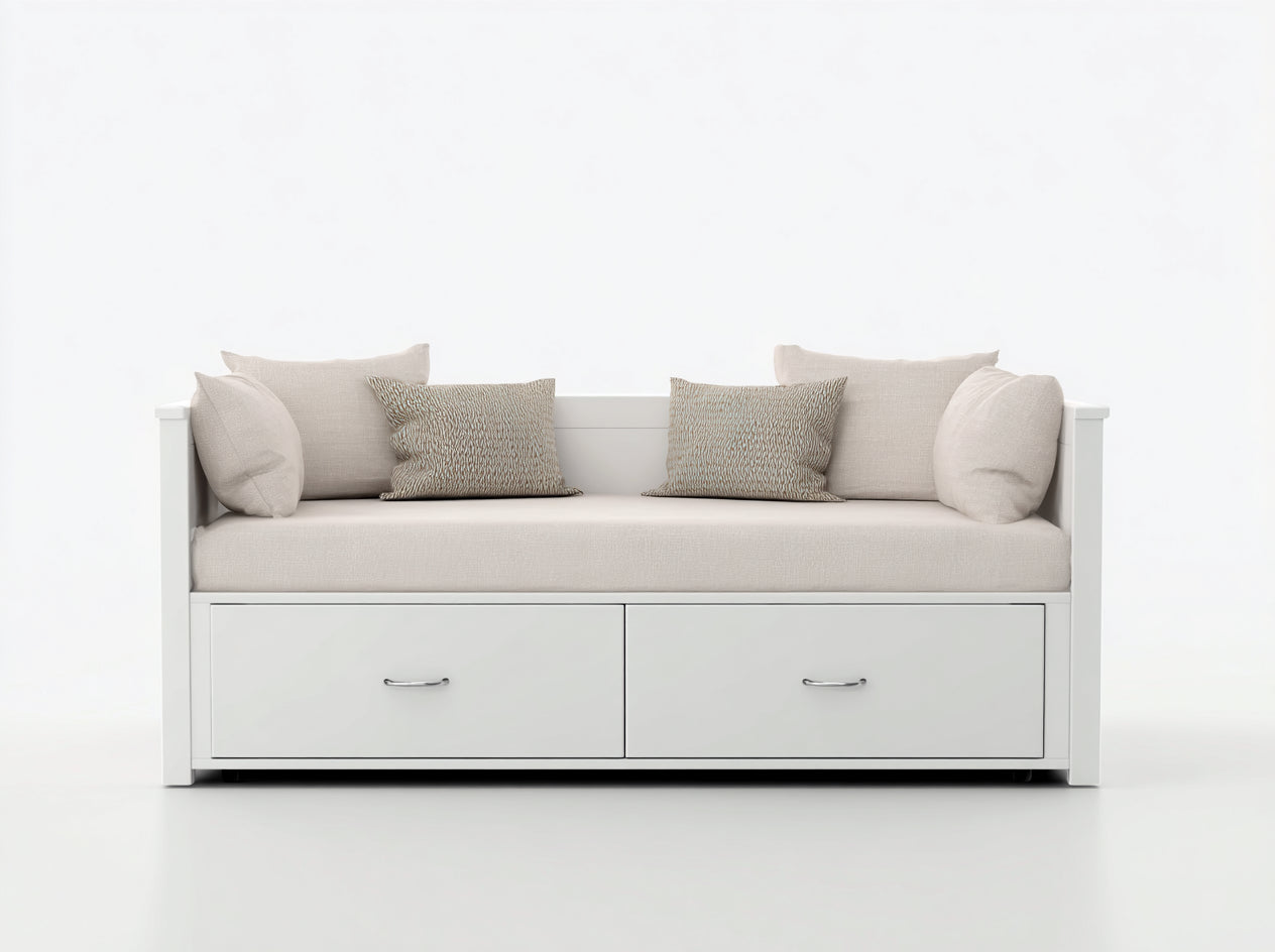 Divano letto in legno bianco 200x90x80 cm - per camera da letto - con 2 cassetti stile moderno