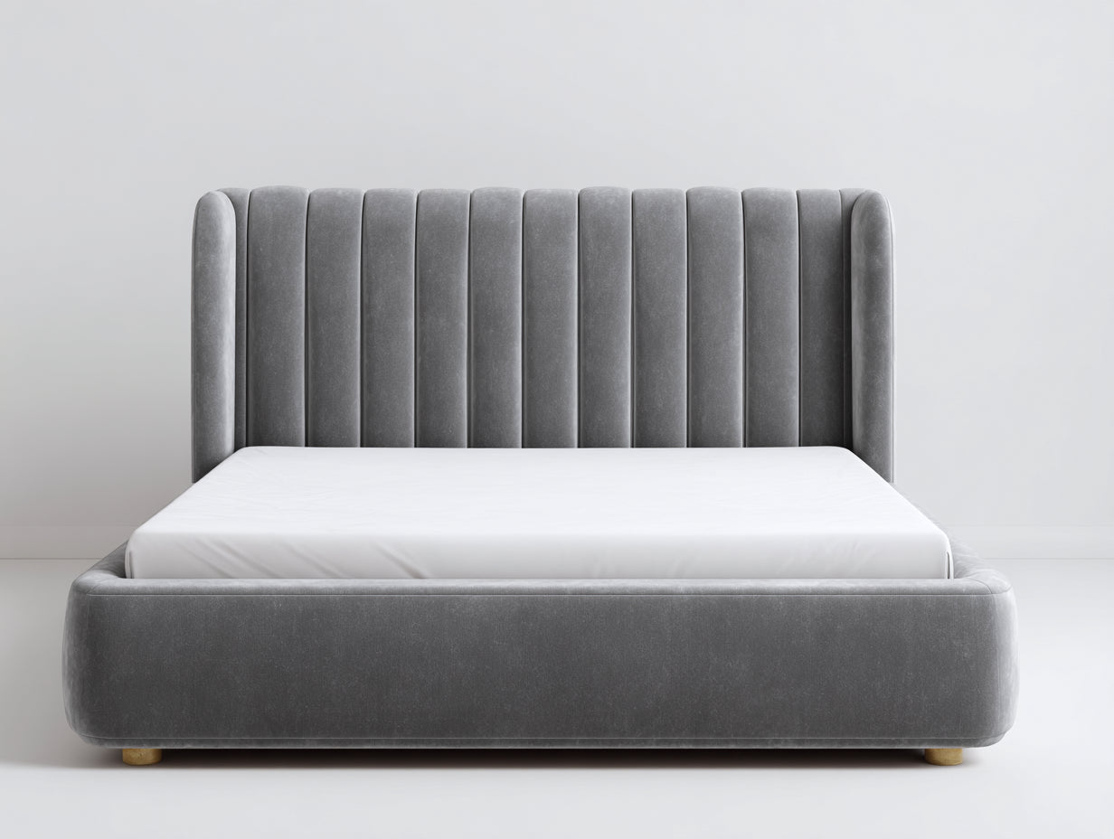 Letto matrimoniale in velluto imbottito 210x172x108 cm - grigio-bianco - per camera da letto stile moderno