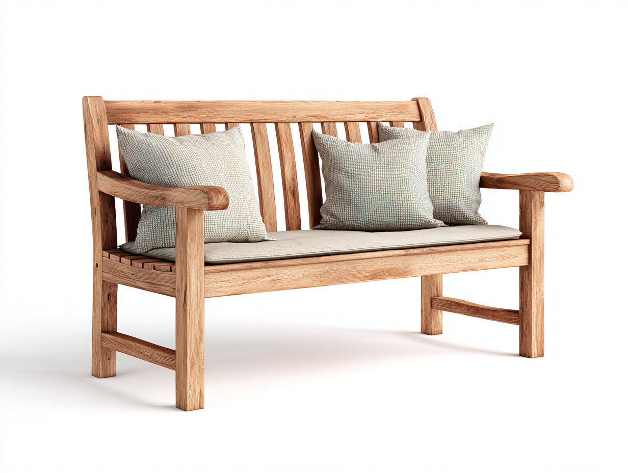 Panche da giardino in legno marrone chiaro con cuscini beige 180x60x88 cm - per esterni - stile classico