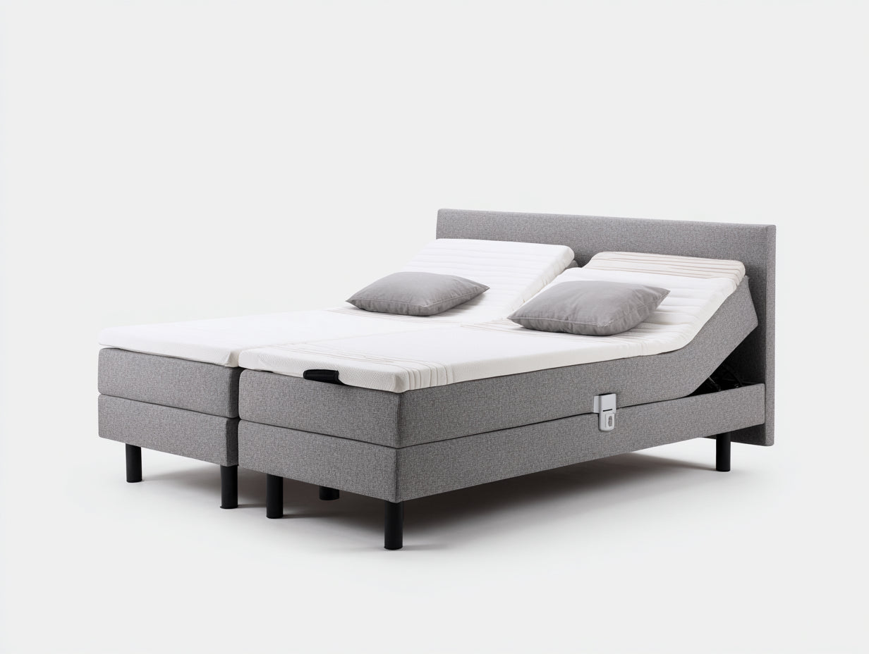 Letto matrimoniale in tessuto imbottito 210x180x102 cm - grigio-bianco - per camera da letto stile moderno con base regolabile