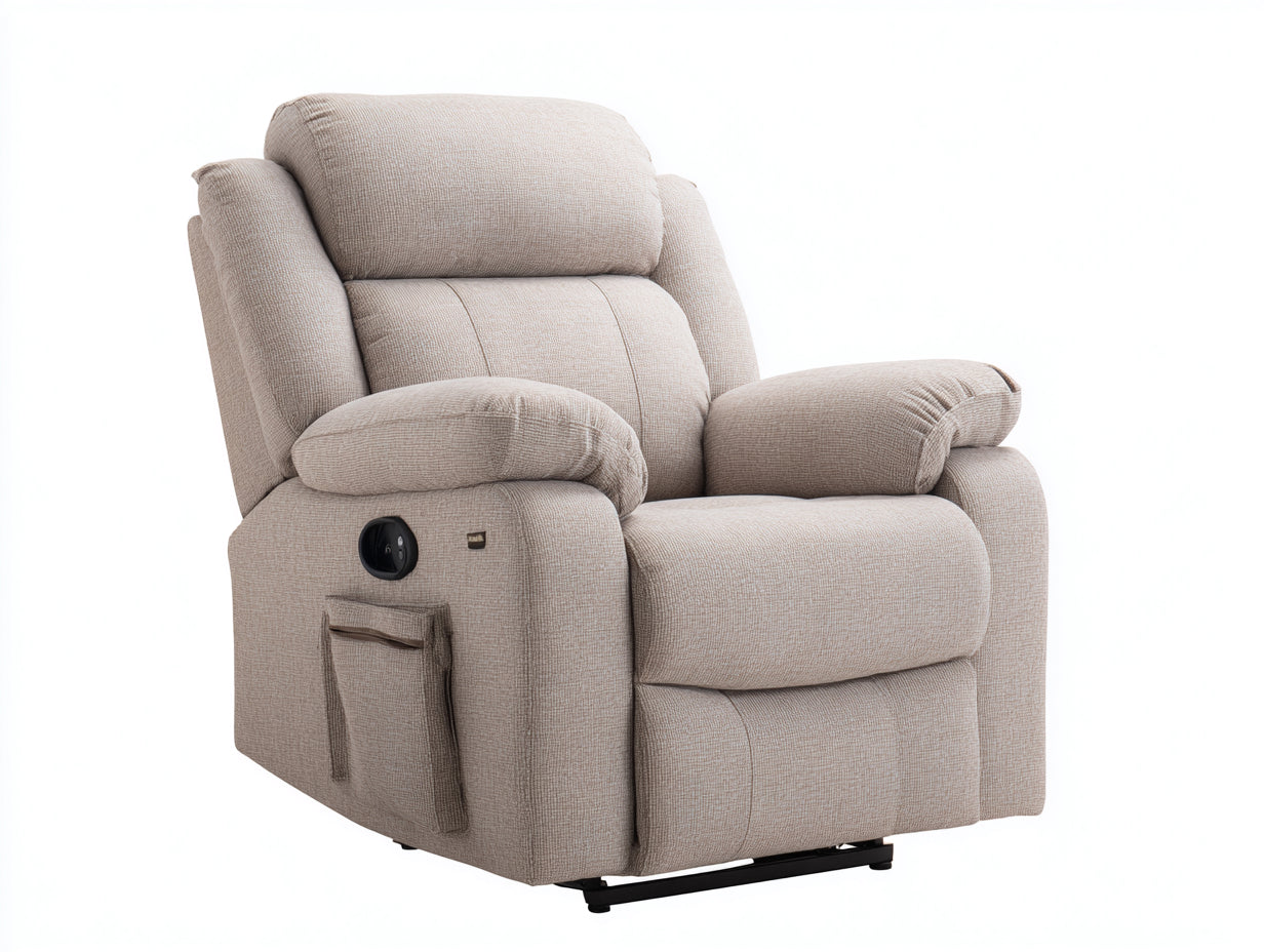 Poltrona reclinabile in tessuto beige scuro 94x90x105 cm per soggiorno - funzione relax manuale - design contemporaneo