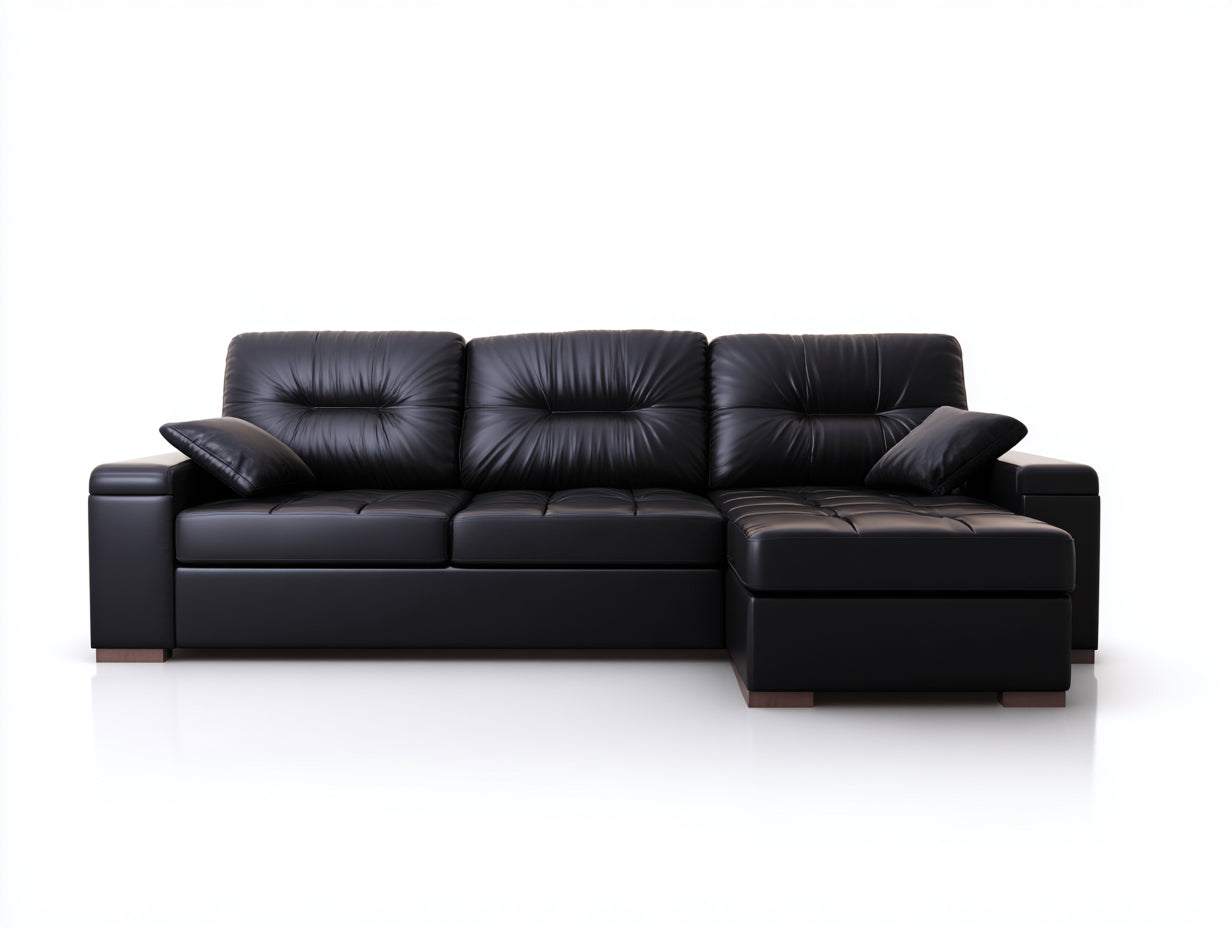 Divano angolare in similpelle nero 265x165x82 cm - per soggiorno - con chaise longue stile moderno