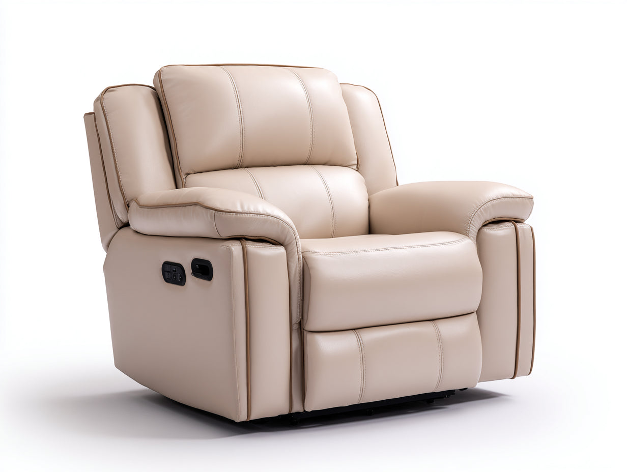 Poltrona reclinabile in cuir synthétique beige chiaro 96x90x103 cm per soggiorno - funzione relax elettrica - design contemporaneo