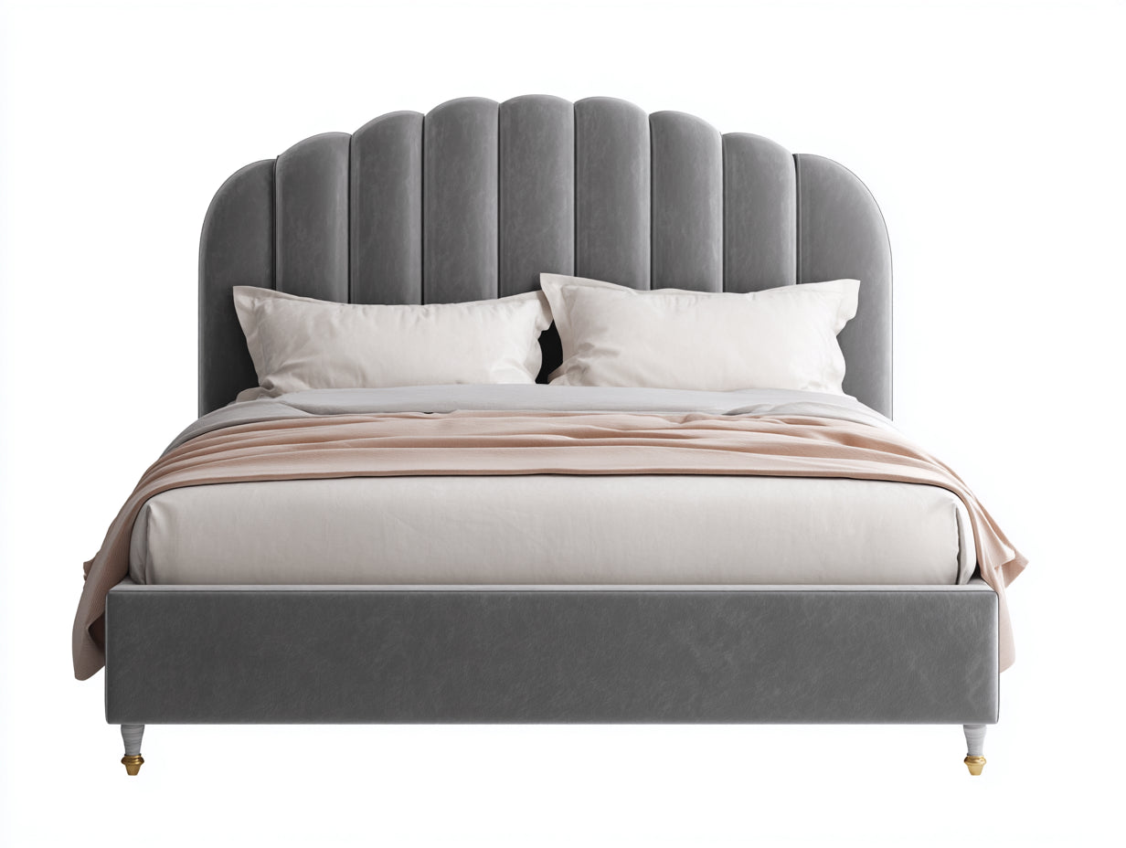 Letto matrimoniale in velluto imbottito 210x170x110 cm - grigio-bianco - per camera da letto stile classico