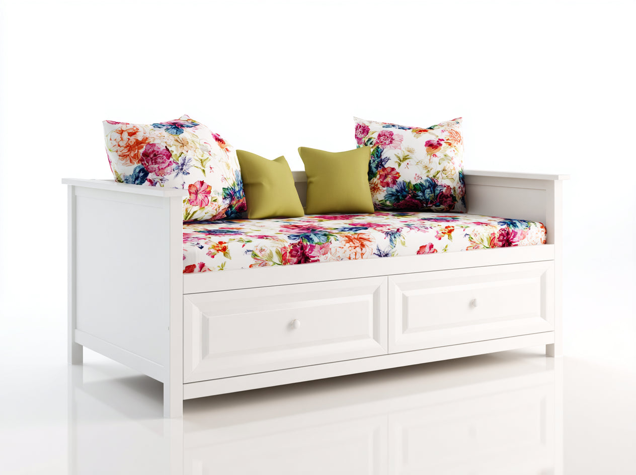 Divano letto in legno 198x94x82 cm - bianco-multicolore - adatto per camera da letto stile moderno con cassetti