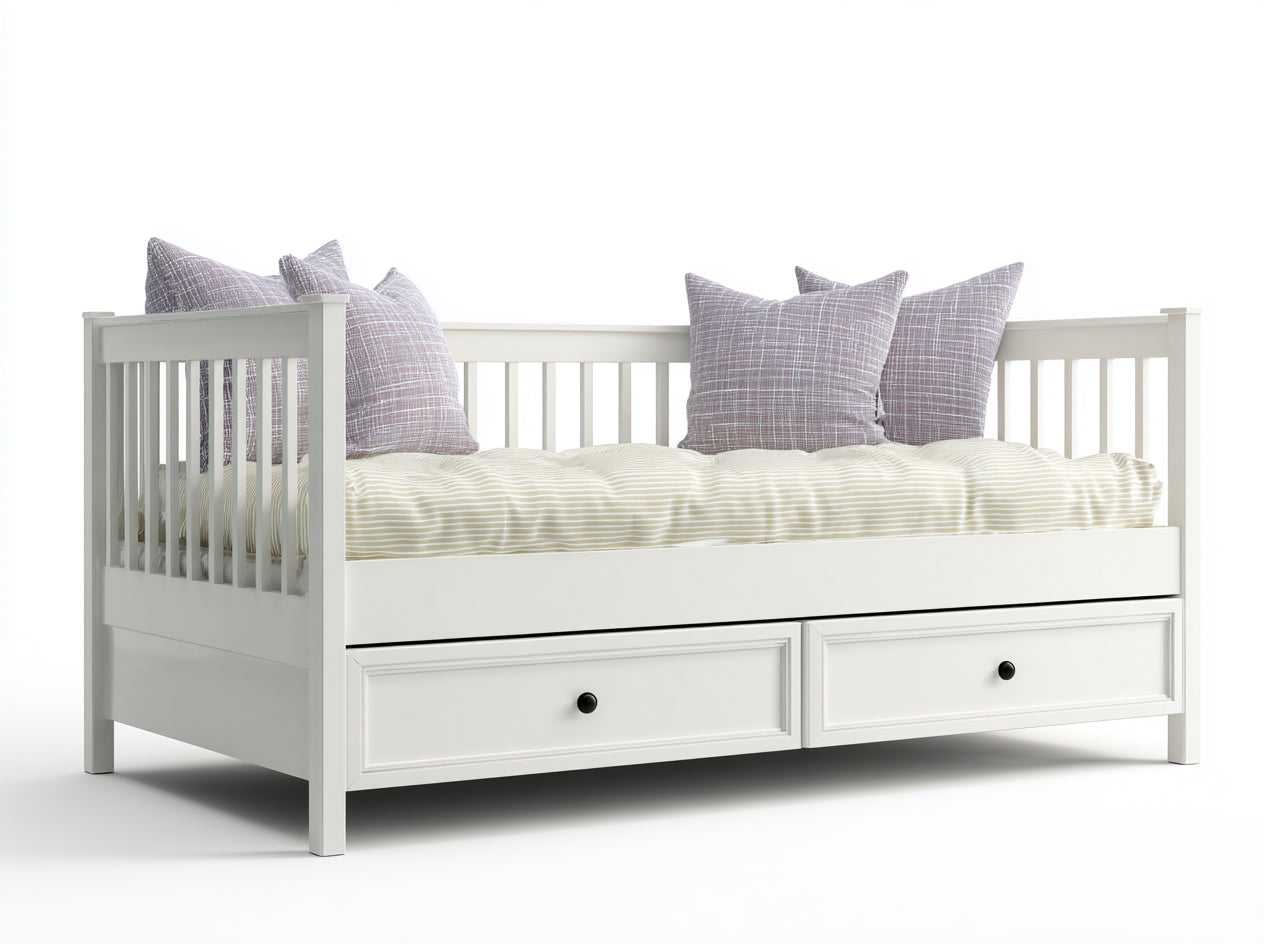 Divano letto in legno bianco 200x90x82 cm - per camera da letto - con 2 cassetti stile classico