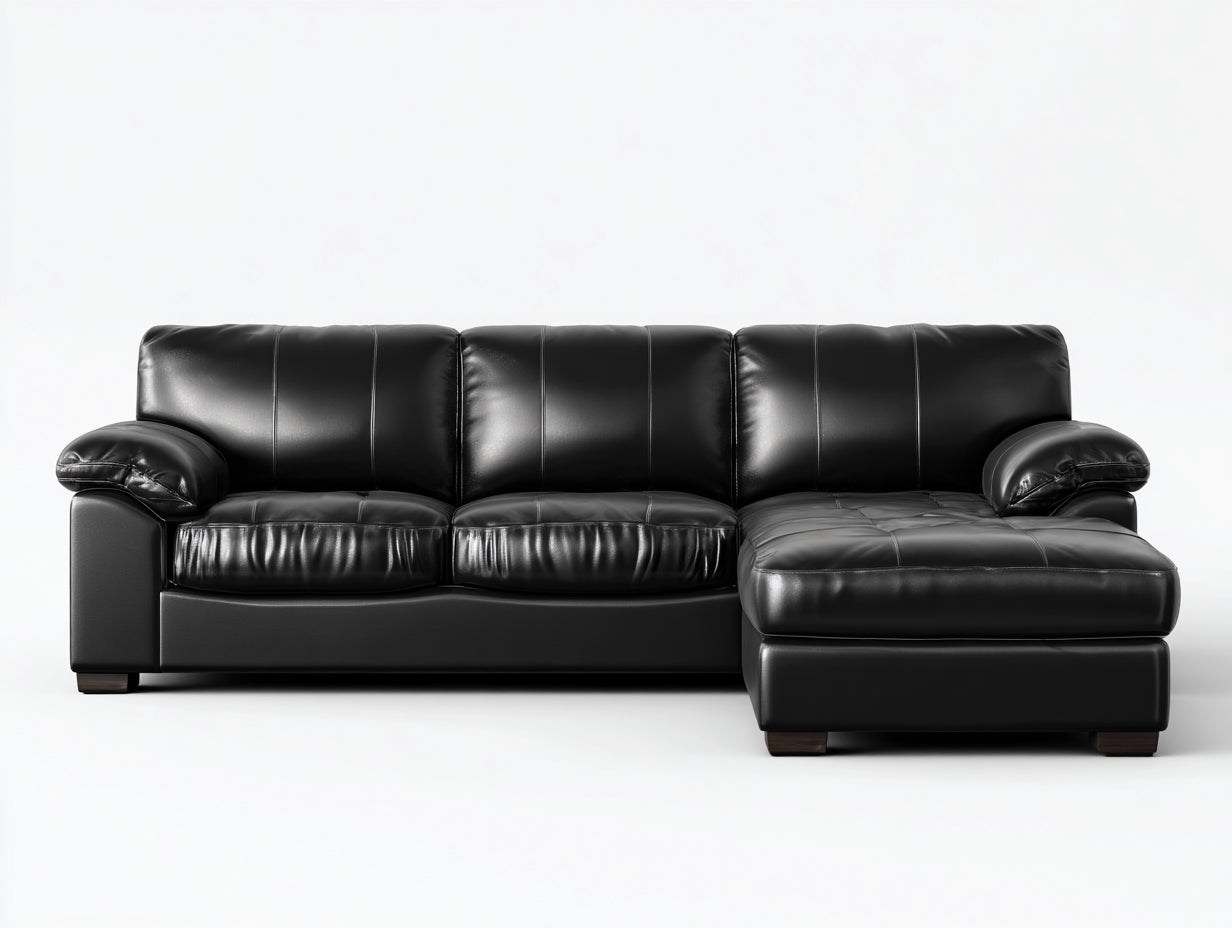 Divano angolare in similpelle nero 265x165x85 cm - per soggiorno - con chaise longue stile moderno