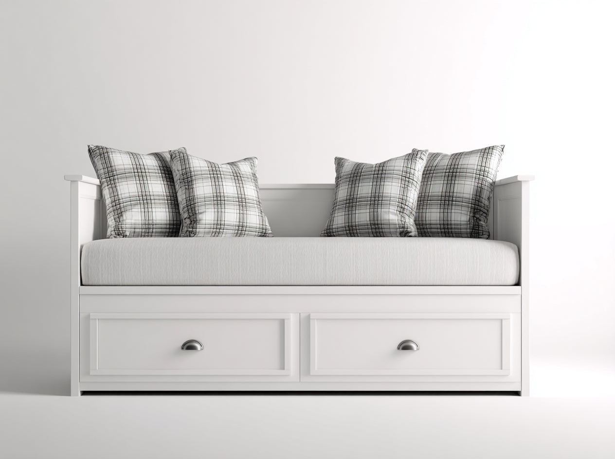 Divano letto in legno bianco 200x90x80 cm - per camera da letto - con 2 cassetti stile classico