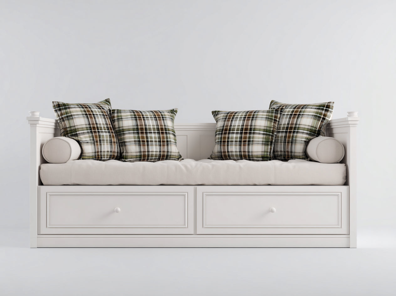 Divano letto in legno bianco 200x90x84 cm - per camera da letto - con 2 cassetti stile classico