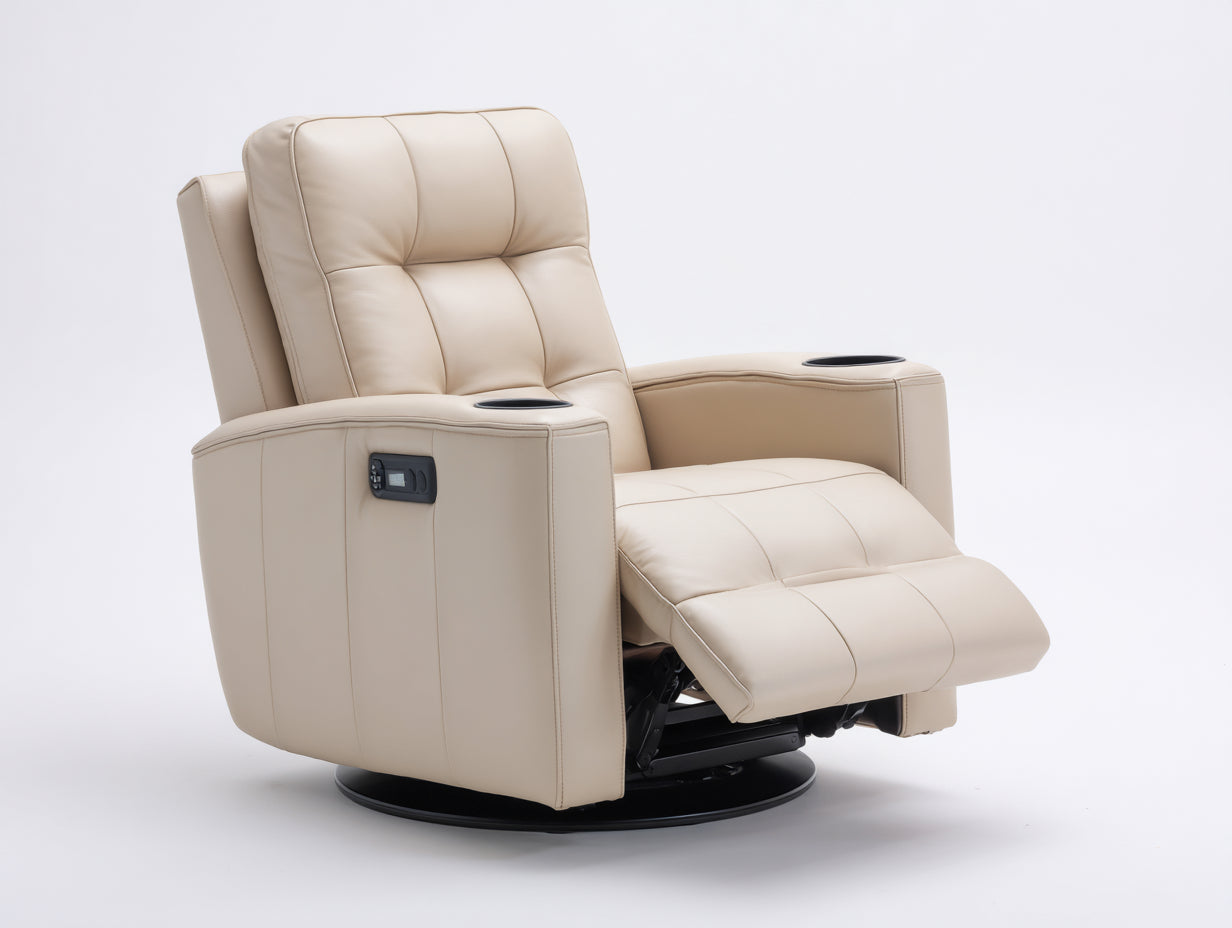 Poltrona reclinabile girevole in cuir synthétique beige chiaro 97x94x108 cm per soggiorno - funzione relax elettrica - design moderno