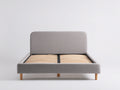 Letto matrimoniale imbottito grigio-legno naturale 210x170x95 cm - per camera da letto - con rete a doghe stile moderno