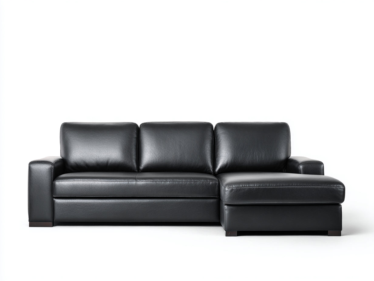 Divano angolare in ecopelle 265x158x82 cm - nero - per soggiorno stile moderno con chaise longue