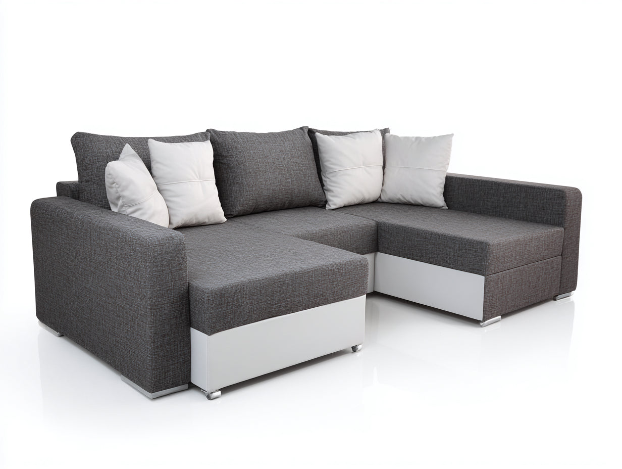 Divano angolare in tessuto 275x210x82 cm grigio scuro-bianco per soggiorno - design moderno