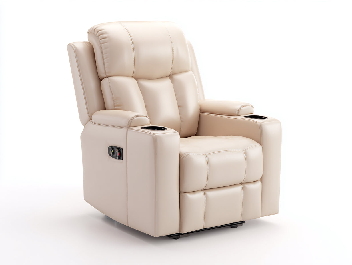 Poltrona reclinabile in similpelle 92x88x108 cm crema per soggiorno - con portabicchieri e comando laterale