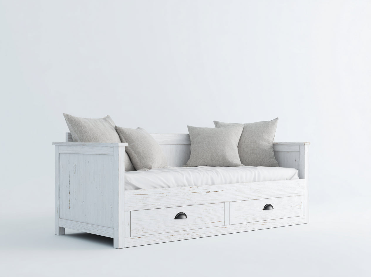 Divano letto in legno 200x95x82 cm - bianco - adatto per camera da letto stile rustico con cassetti