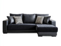 Divano angolare in tessuto e similpelle nero-grigio scuro 260x165x82 cm - per soggiorno - con chaise longue stile moderno