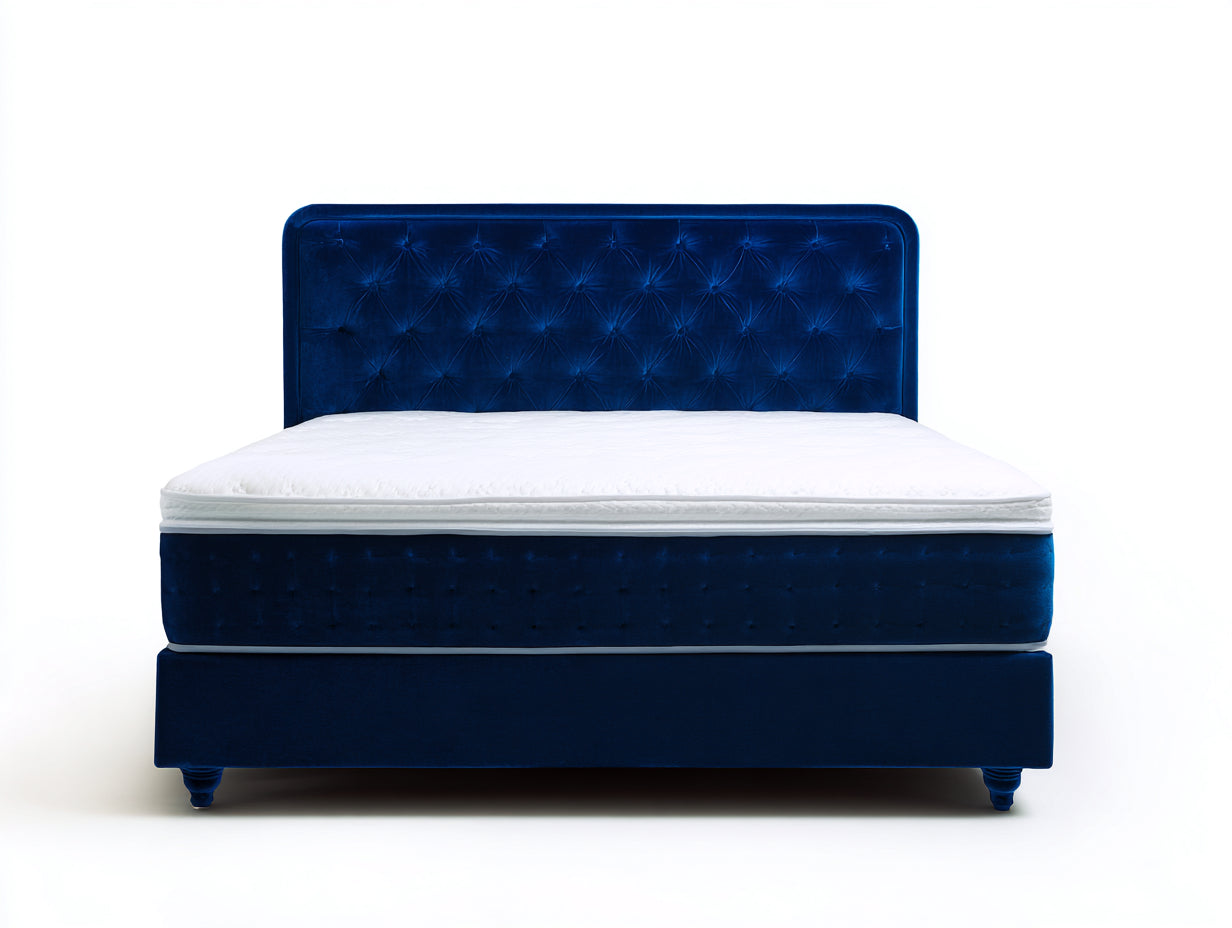 Letto matrimoniale in velluto imbottito 208x170x110 cm - blu scuro-bianco - per camera da letto stile moderno