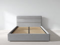 Letto matrimoniale imbottito grigio-legno naturale 210x170x100 cm - per camera da letto - con rete a doghe stile moderno